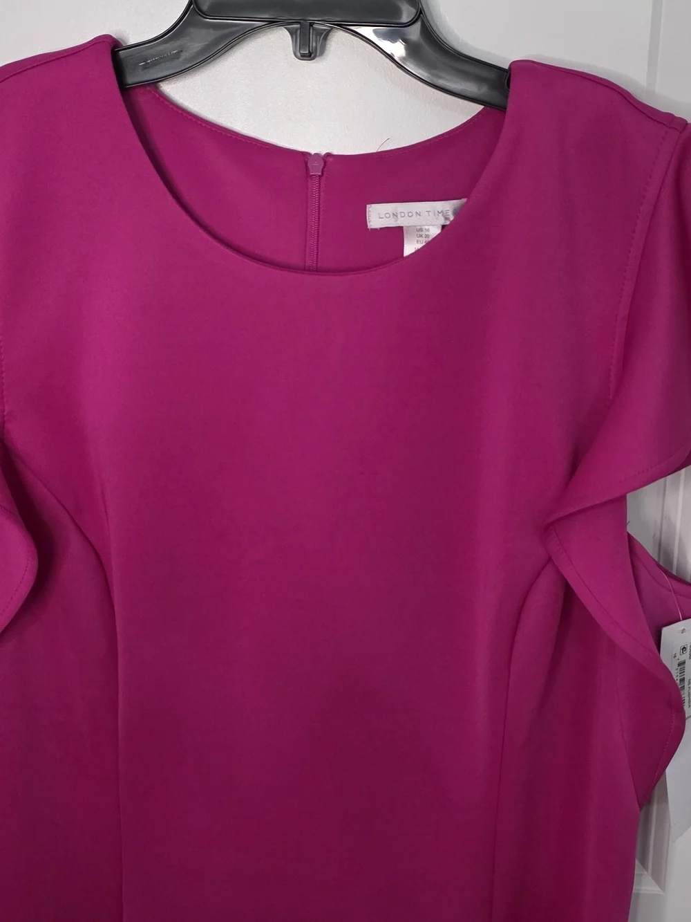 London Times Bright Fuchsia Ruffle Sleeve A-Line Dress